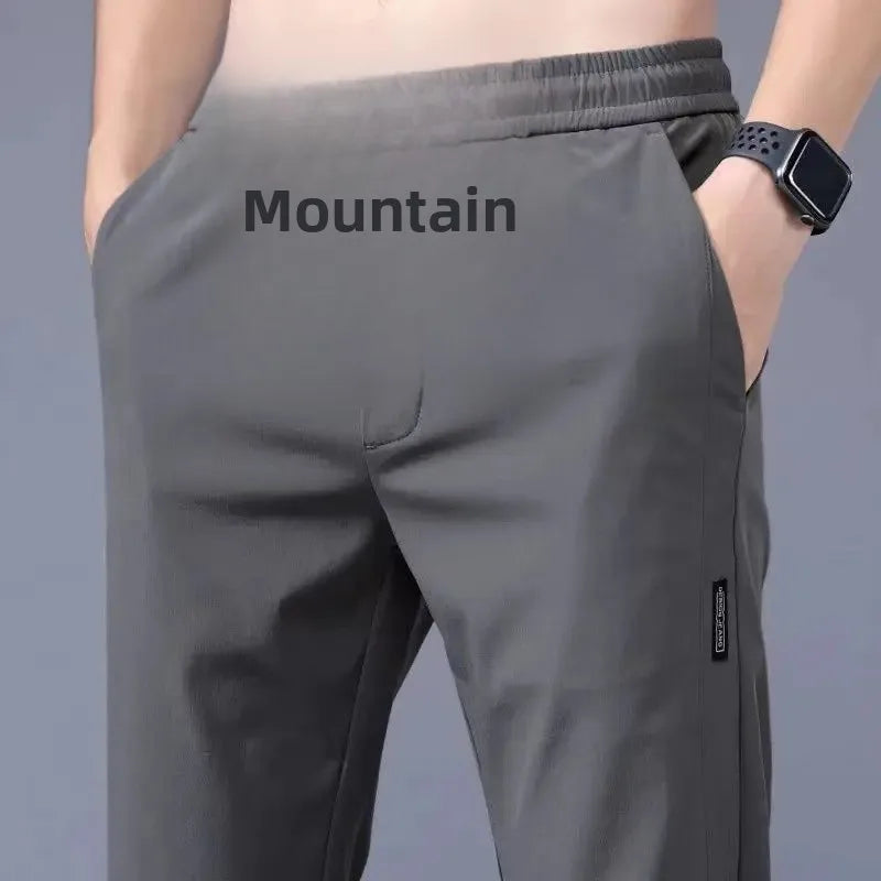 Pantalones casuales de seda de hielo para hombre, pierna recta fina, secado rápido, ligeros, transpirables, deportivos, de talla grande, para primavera y verano