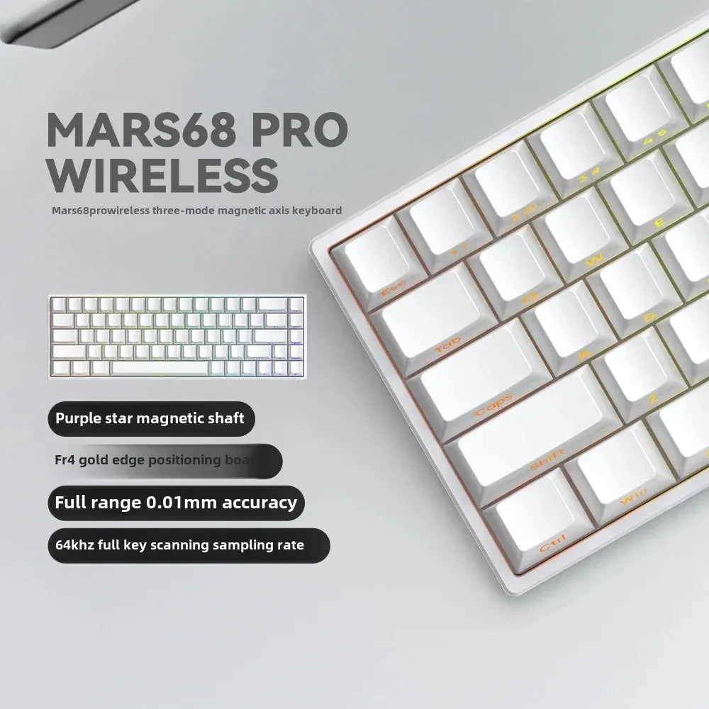 Teclado mecánico para juegos con eje magnético Mars 68 PRO, 0 zonas muertas, conectar y desconectar, luz RGB, cableado, inalámbrico, seleccionable