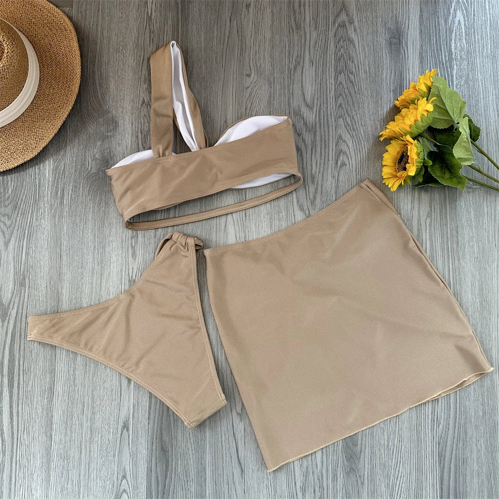 Bikini de 3 piezas para mujer, traje de baño femenino, ropa de playa, traje de baño, conjunto de bikini de un hombro