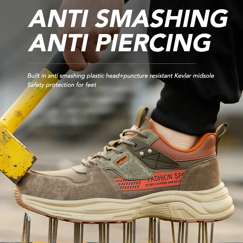 Zapato de trabajo antiperforación para hombre, zapatillas de trabajo de seguridad transpirables con puntera de acero, zapatos indestructibles, botas de trabajo transpirables.