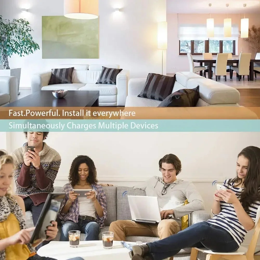 Enchufe de pared inteligente Melery con WiFi, tomas de corriente estadounidenses, cargador USB, interruptor independiente y control remoto compatible con Alexa y Google Home.