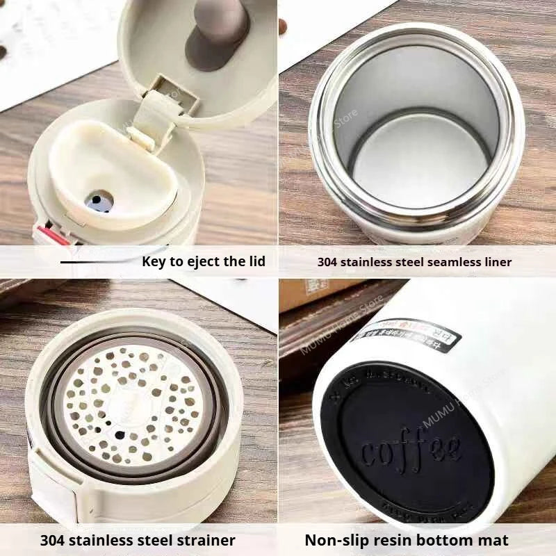 Taza térmica de acero inoxidable de doble capa de 380 ml/510 ml, para café, té, termo, botella de agua, a prueba de fugas.