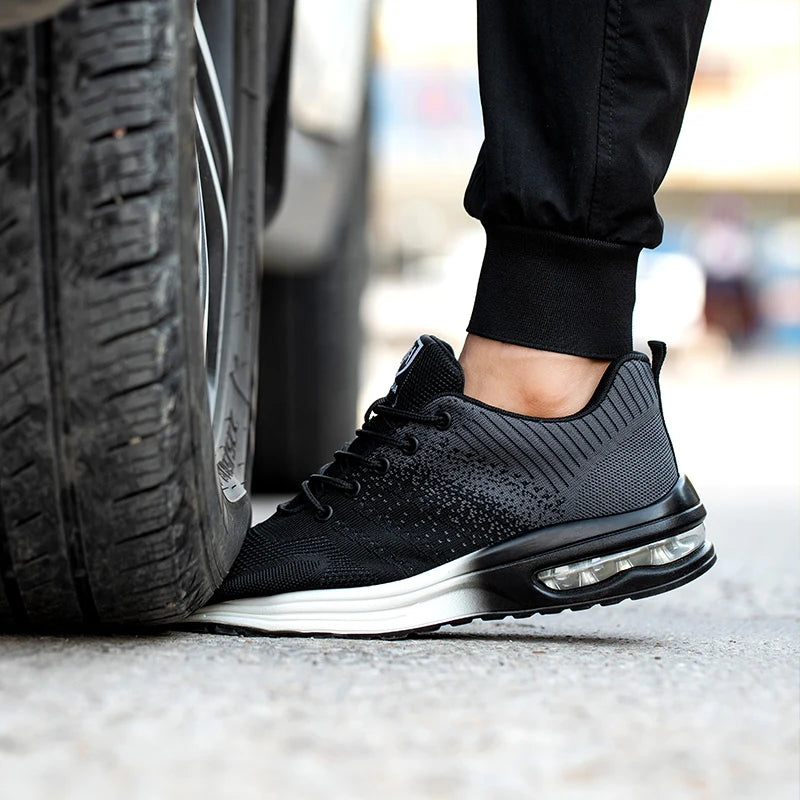 Zapatos de trabajo de protección anti-aplastamiento para hombres y mujeres, zapatos indestructibles anti-perforación, zapatos de trabajo con amortiguación de aire, zapatos de seguridad con puntera de acero para hombre.