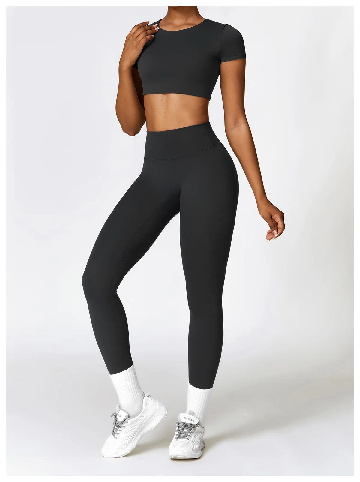 2PCS Seamless Yoga Set Women Workout Set Sportswear Gym Clothing Fitness Long Sleeve Crop Top High Waist Leggings Sports Suits