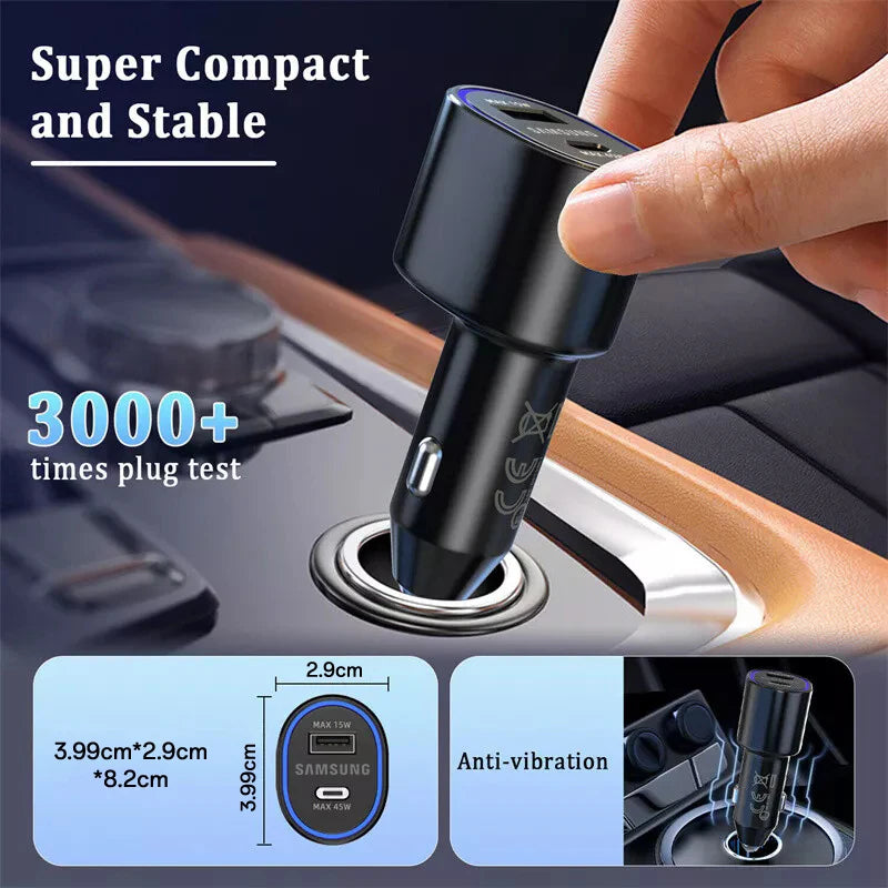 Cargador de coche original Samsung de 45 W, tipo C PD, carga rápida, Samsung S25, S24, S23 Ultra Plus, S22, S21 FE, A54, A55, Z Flip, Z Fold 7, 6, 5, 4