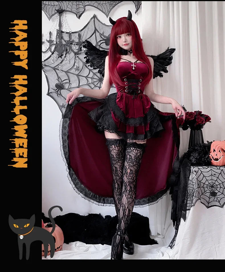 European and American Diablo Gothic Halloween Costume Ladies Dress Dovetail Witch Vampire Bride Performance Costume