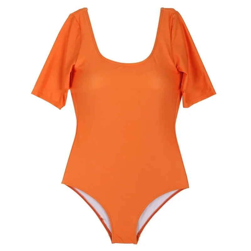 Traje de baño de una pieza para mujer, de manga corta, sexy, adelgazante, para vacaciones en la playa, informal, con pecho grande, modelo femenino, traje de baño blanco coreano