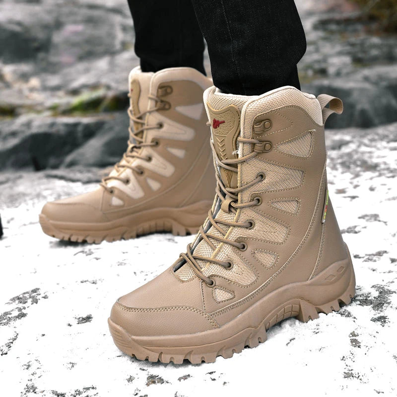 Botas tácticas ultraligeras de lona transpirable de nuevo estilo para hombre, ideales para primavera y verano, para senderismo y actividades al aire libre, para fanáticos del ejército y el entrenamiento de combate.