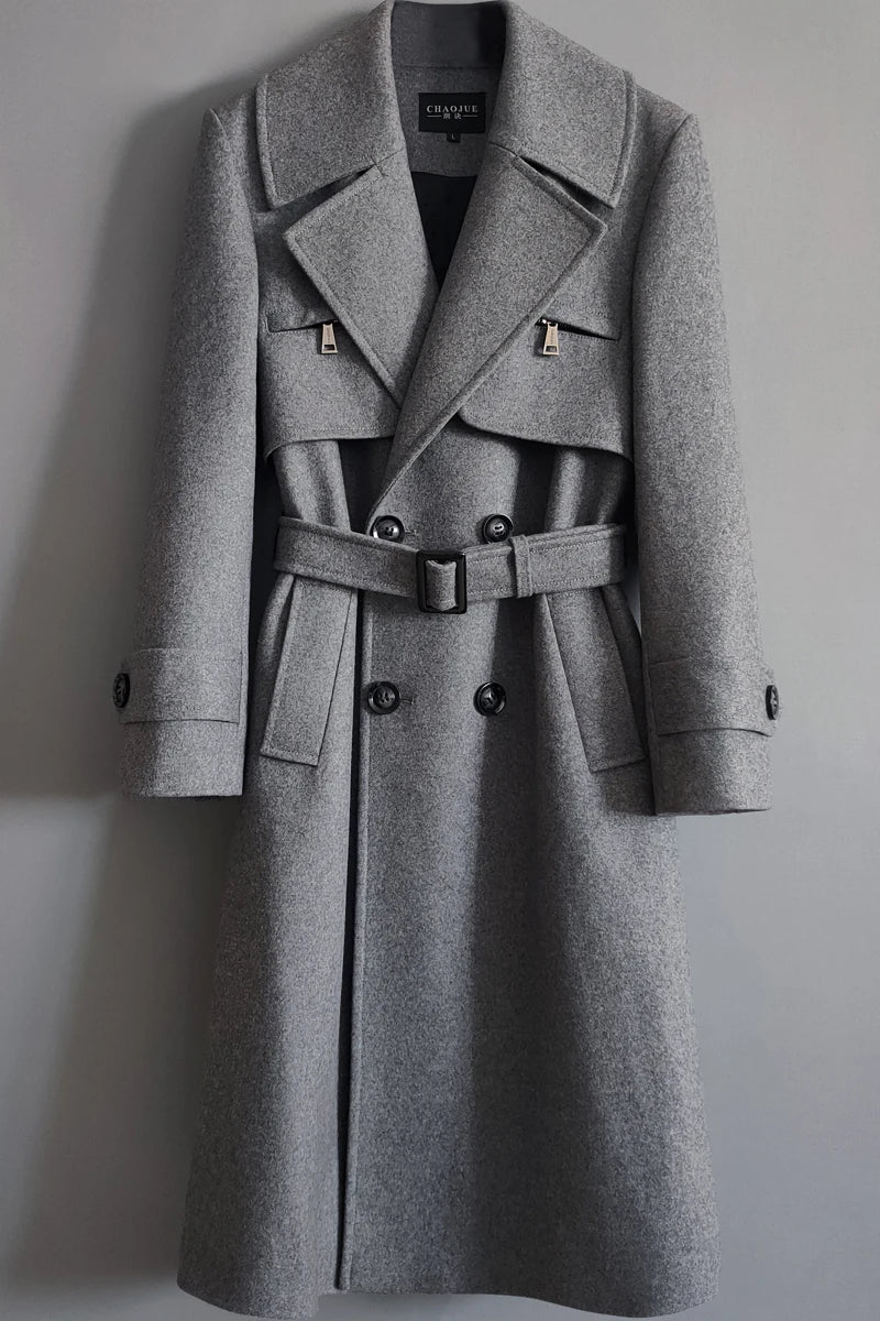 Gabardina cruzada de otoño para hombre, mezcla de lana de invierno, de alta calidad, a la moda, con cremallera, informal, ajustada, de color liso.