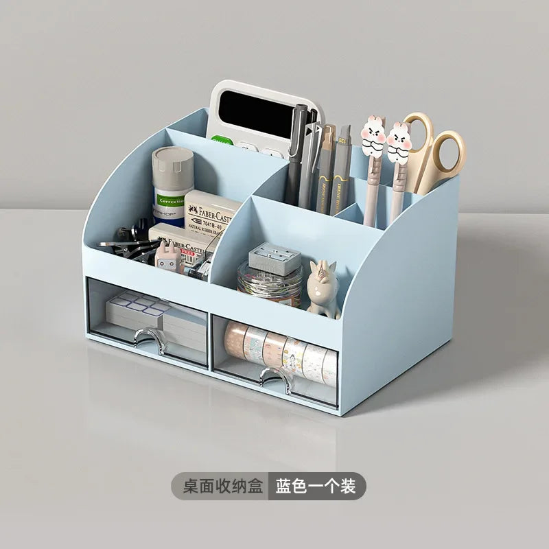 Organizador de escritorio para oficina, caja de almacenamiento transparente con cajones pequeños, organizador de escritorio para estudiantes, papelería y artículos diversos.