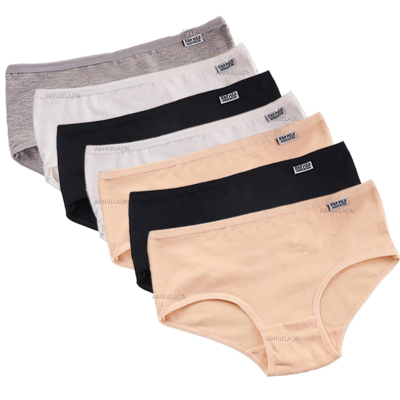 7 bragas de algodón para mujer, ropa interior sexy de talla grande, lencería suave y transpirable, ropa interior femenina de color liso.