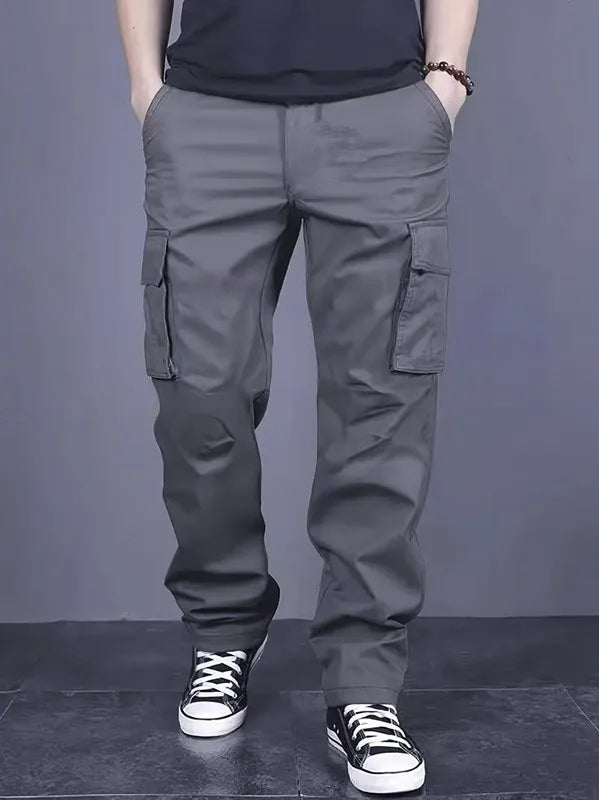 Pantalones de trabajo informales para hombre, con múltiples bolsillos, corte holgado y cintura ajustable con cordón, ideales para senderismo, pesca y actividades al aire libre.