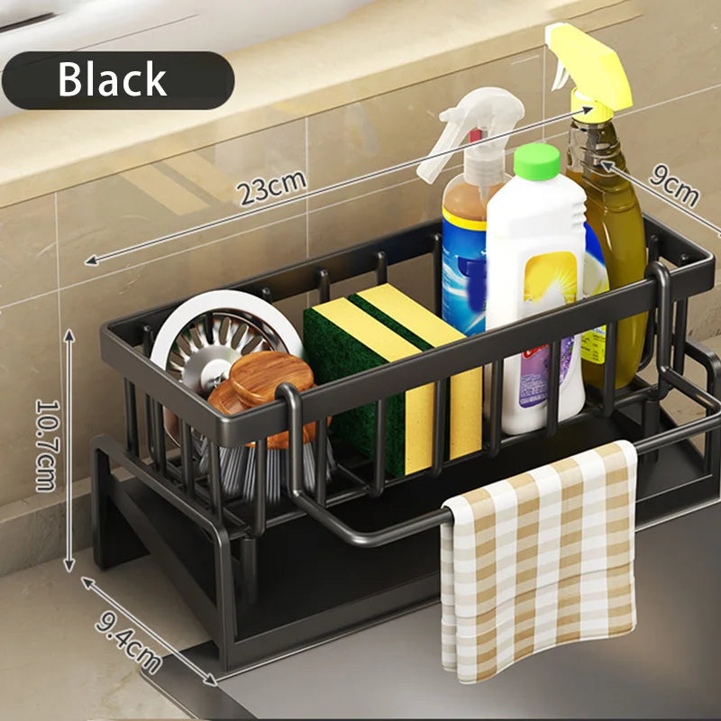 Escurridor de fregadero de plástico, estante autodrenante para fregadero, organizador de cocina, soporte para esponja, escurridor para trapos, toallero, cesta de filtro