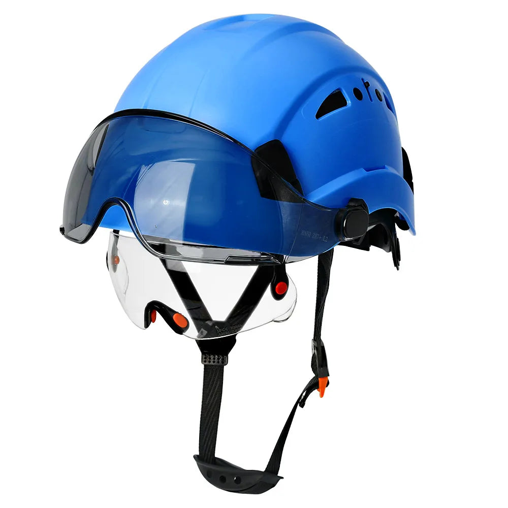 Casco de seguridad con patrón de fibra de carbono y gafas de doble visera para ingenieros, casco de seguridad CE ANSI ABS, gorra de trabajo industrial, rescate