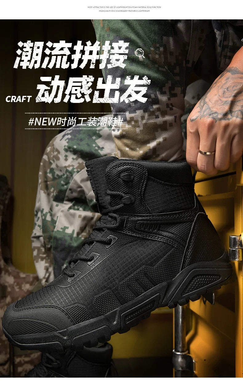 2024Men's Boots Outdoor Tactical mid-waist Boot Men's Hiking Shoes Non-slip Desert Combat Boots Men's Solid Color Snow Boots New