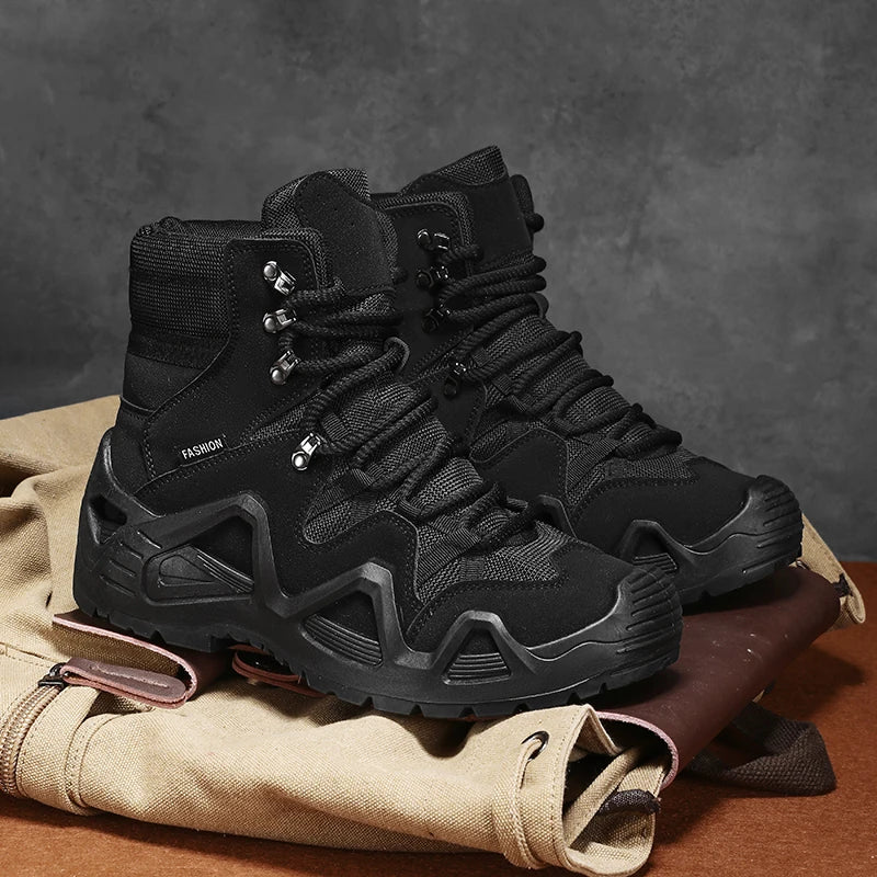 Botas tácticas para hombre con correas para entrenamiento de combate, impermeables, transpirables, ideales para senderismo y uso multifuncional en motocicleta.