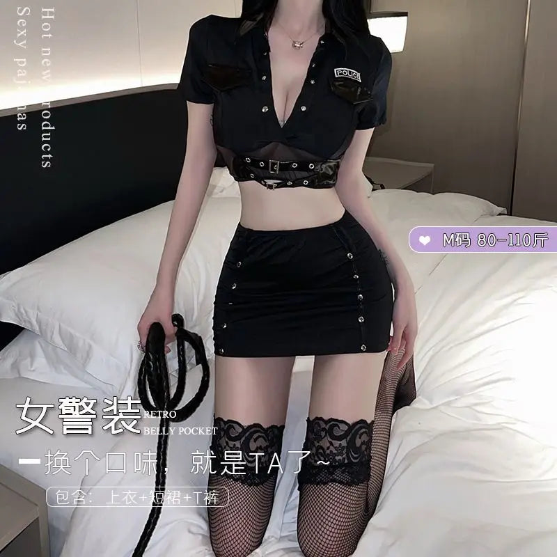 S-XXXL Hot Sale Woman Sexy Police Costume Adult Cop Officer Uniform Halloween Policewomen Cosplay Fancy Dress 2025