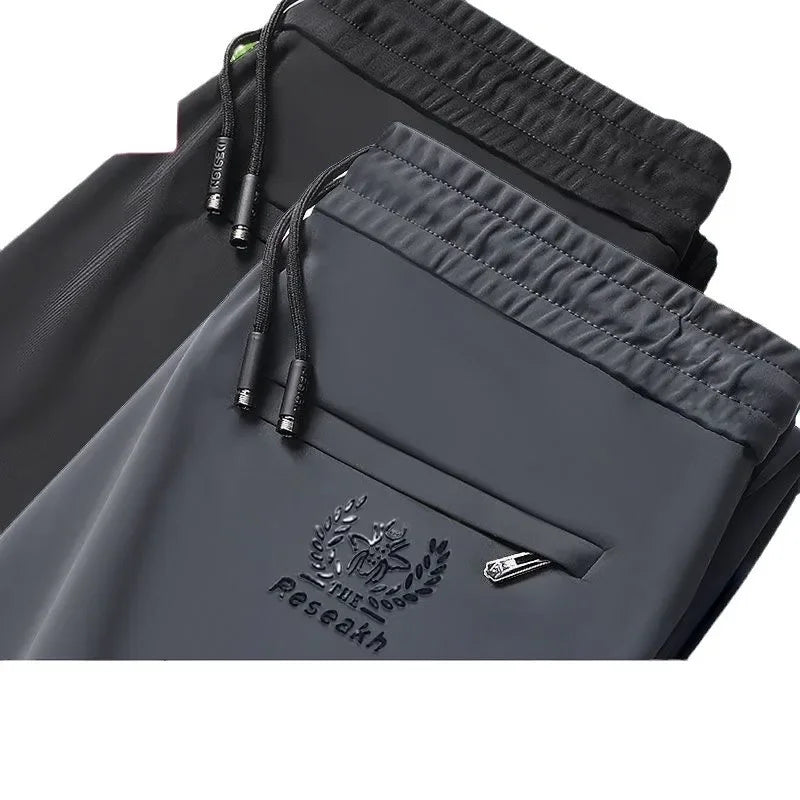 Pantalones clásicos sencillos de seda de hielo para hombre, de pierna recta, de secado rápido, finos, deportivos, informales, largos, transpirables, con sensación fresca de verano