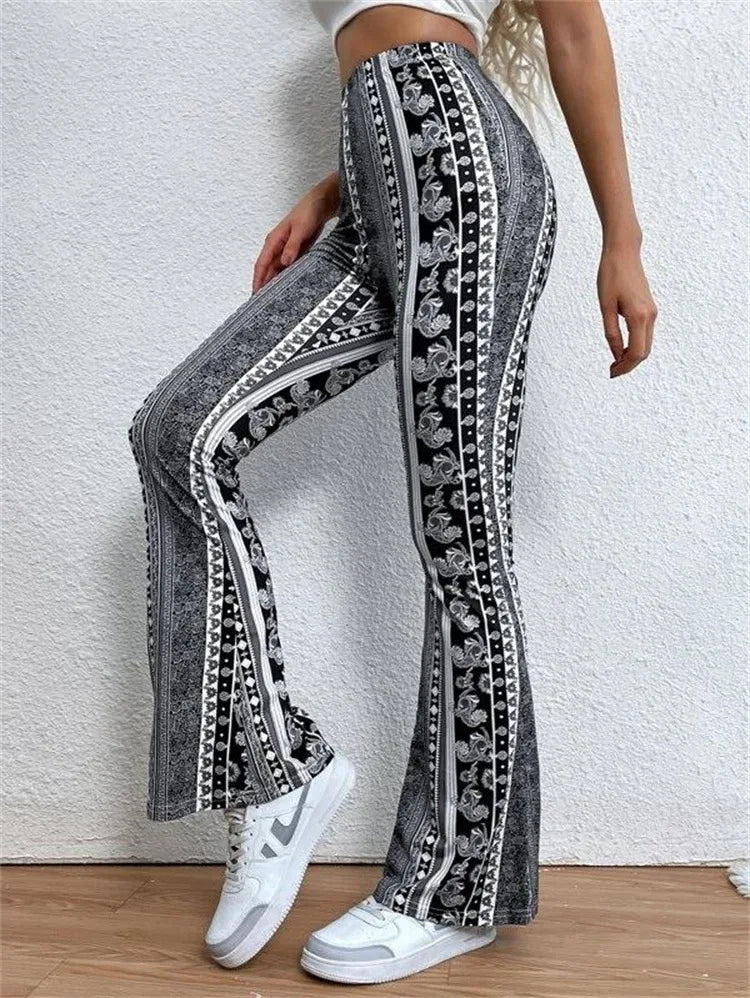 Bohemian Style Yoga Flared Pants High Waist Personalized and trendy street style Women's High Elasticity Fitness Gym Tights