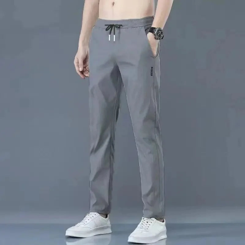 Pantalones clásicos sencillos de seda de hielo para hombre, de pierna recta, de secado rápido, finos, deportivos, informales, largos, transpirables, con sensación fresca de verano