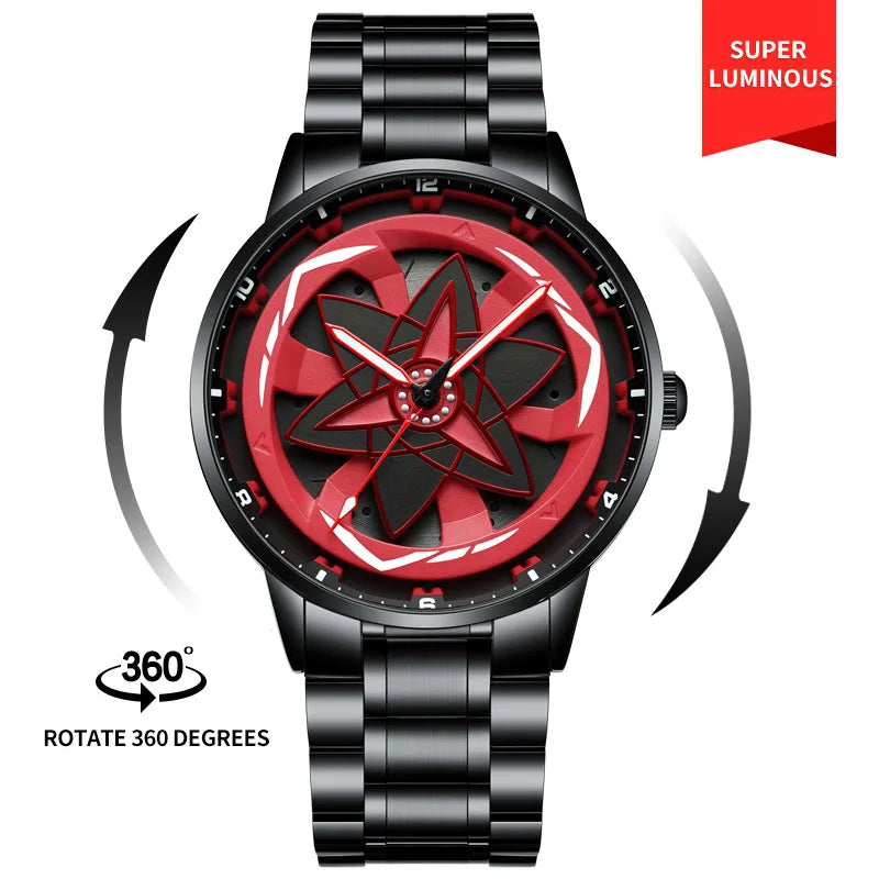 Reloj de cuarzo con esfera giratoria caleidoscopio Sharingan, esfera de anime japonés 3D, reloj de marca superior de lujo, resistente al agua, reloj de moda para hombre.