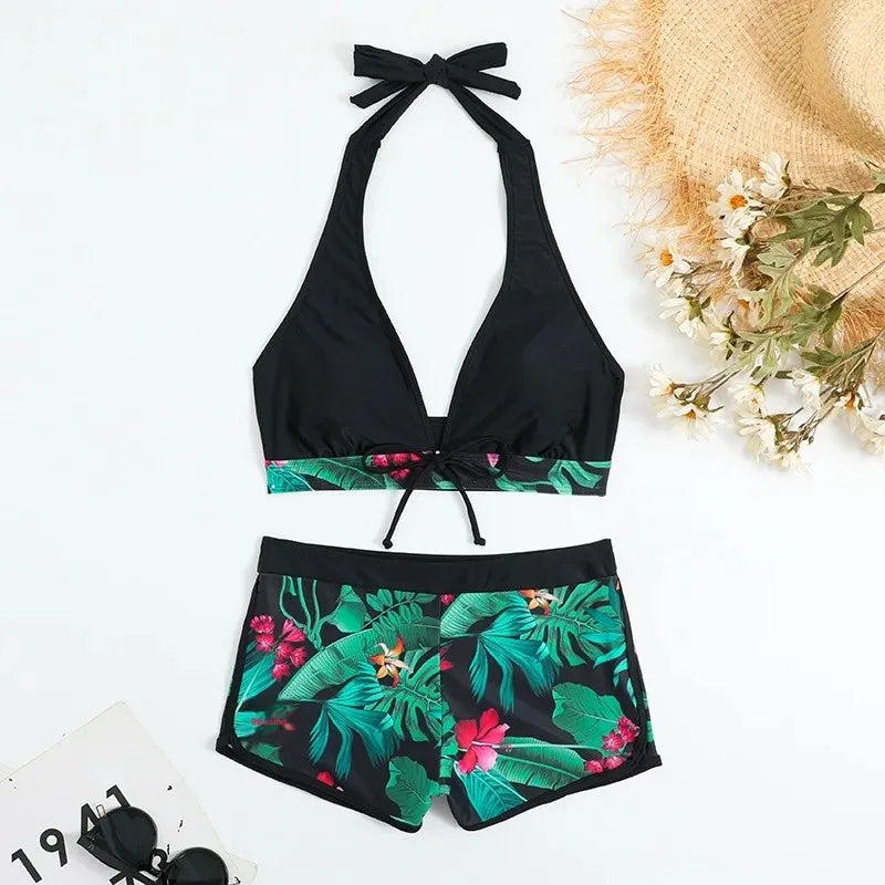 Conjunto de bikini con cuello halter y estampado sexy, traje de baño de cintura alta para mujer, recién llegado, gran oferta de la temporada, diseño dividido moderno
