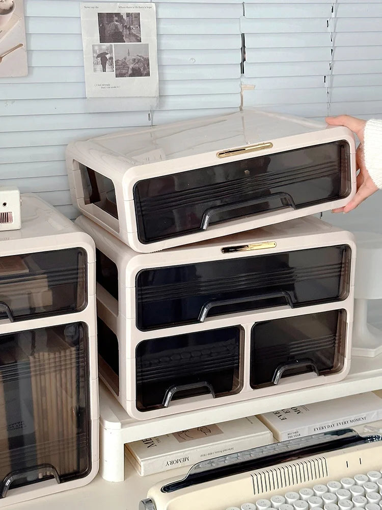 Organizador de escritorio, caja de almacenamiento para cosméticos, escritorio de oficina, dormitorio, estudio, escritorio, plástico, rectangular