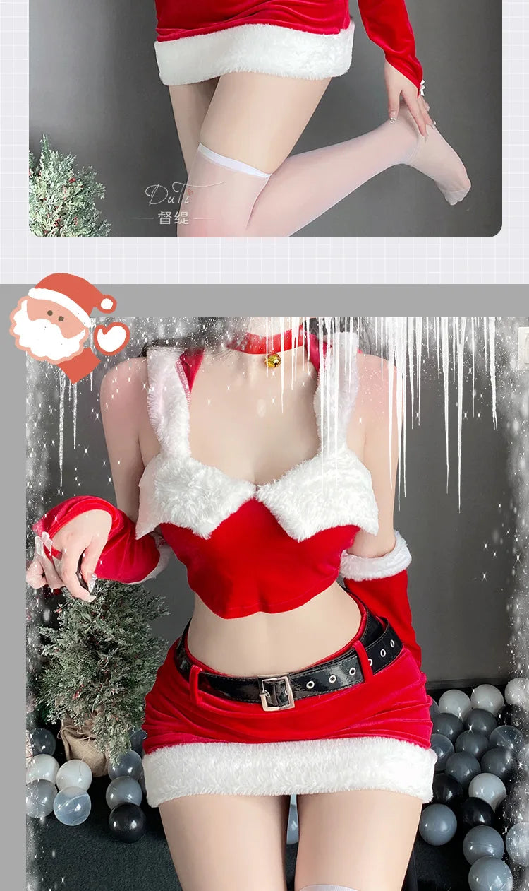 Christmas Party Dress Cos Costume Red New Year Uniform Sexy Rabbit Girl Uniform Role Outfit Sexy Nightdress Underwear