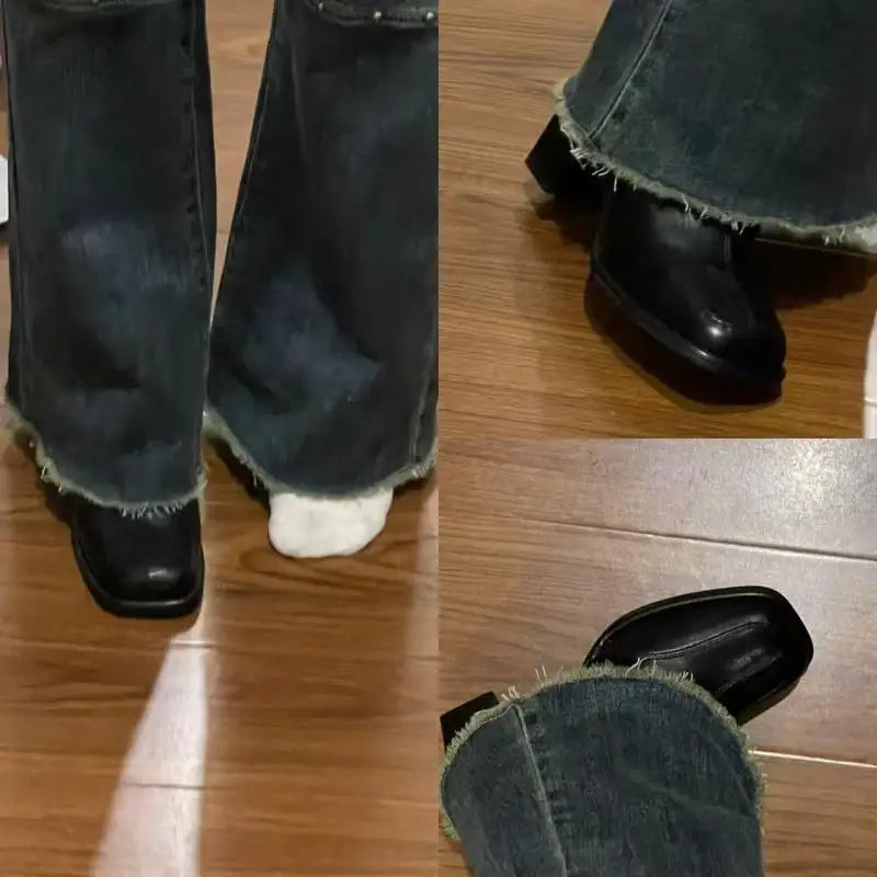 British Vintage Square Toe Ankle Boots Women 2025 Autumn Winter Thick High Heel Black Pu Boots Woman Cowboy Short Booties Shoes