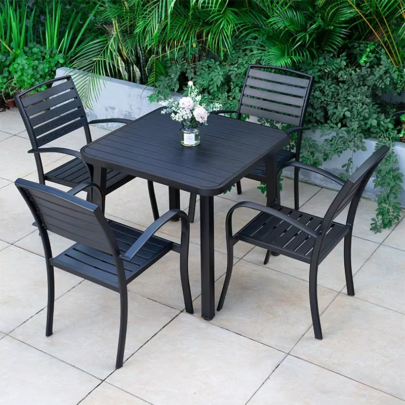 Mesa redonda/cuadrada para exterior, mesa de jardín, mesa de comedor moderna de madera y plástico, mesa larga para exteriores, ocio, patio, villa