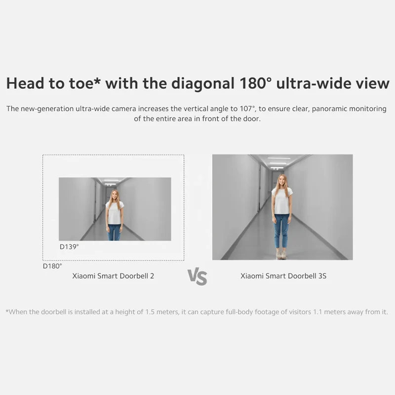 Timbre inteligente Xiaomi 3S 2K Ultra HD con visión nocturna, videoportero, batería de larga duración, reconocimiento humano por IA, compatible con la aplicación Mi Home.