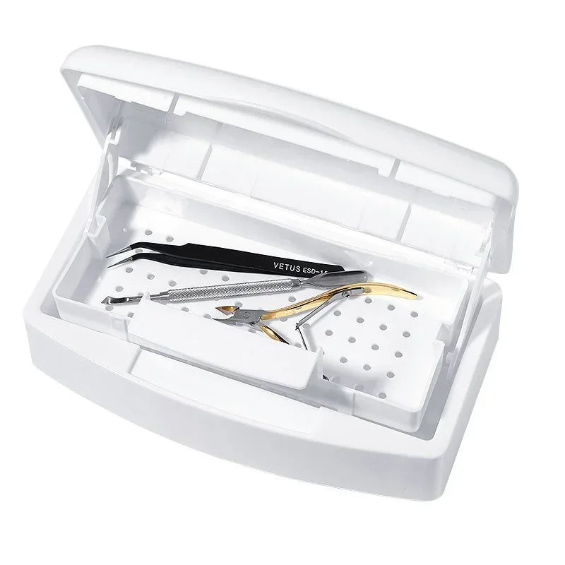 Bandeja esterilizadora de uñas, caja de desinfección, esterilización, limpieza de uñas, salón de manicura, implementos, desinfección, herramientas, equipo, limpiador de herramientas