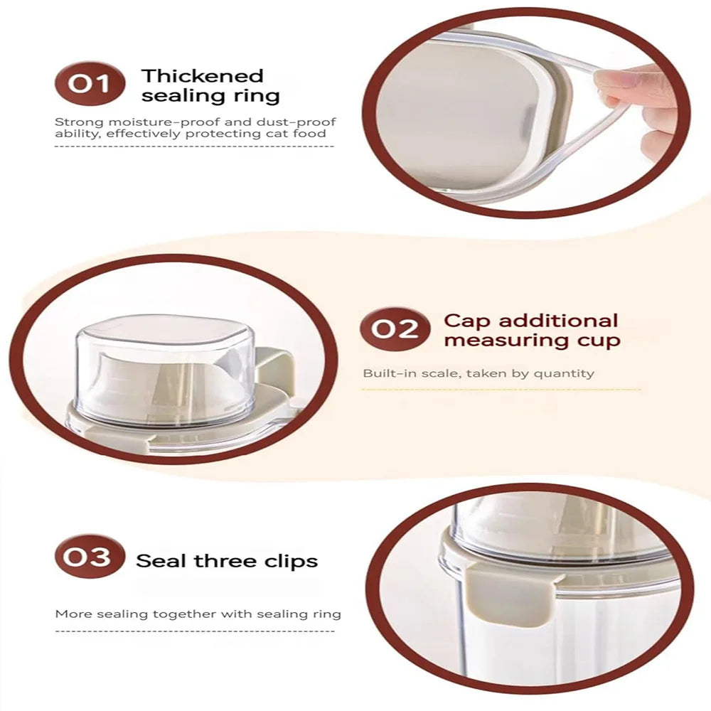 Cubo sellado para comida para mascotas, tanque de almacenamiento de comida para gatos y perros, caja de almacenamiento antimoho liofilizada, tanque de almacenamiento transparente de gran capacidad