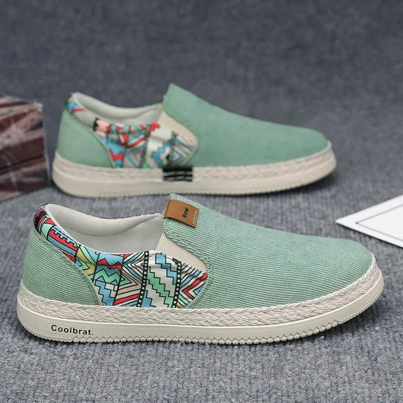 Zapatos planos sin cordones para hombre, informales, de pana de algodón, estilo náutico, transpirables, de caña baja, para suelo de cemento, zapatillas deportivas adecuadas