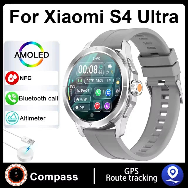 S4 Ultra para Xiaomi Pulsera Inteligente Reloj para Hombre Pantalla AMOLED HD Llamadas Bluetooth GPS Trayectoria NFC Frecuencia Cardíaca Brújula SmartWatches