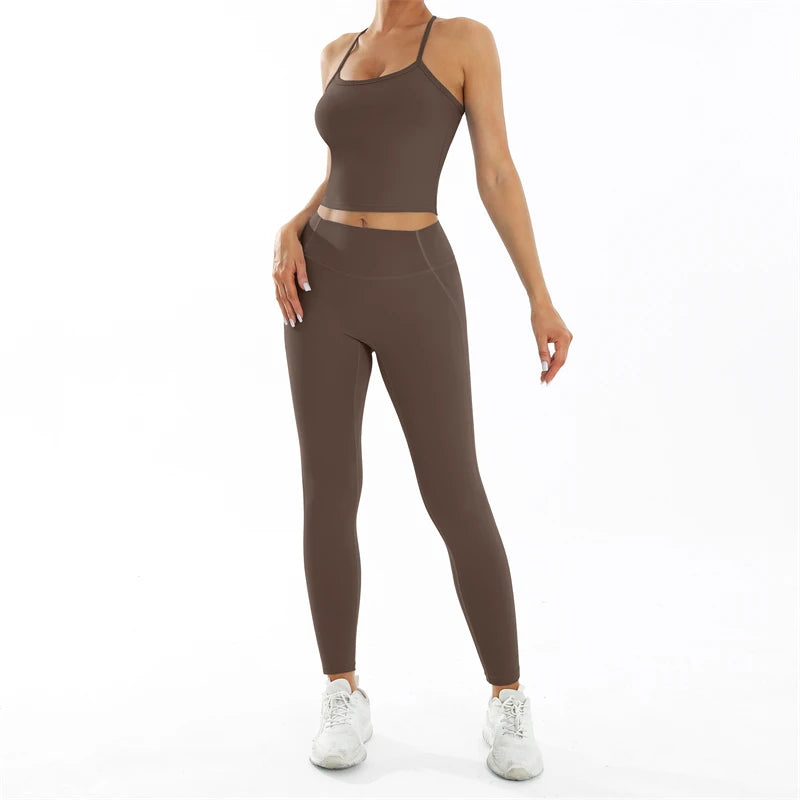 Conjunto deportivo Nude Feel Fitness para mujer, chándal sexy para yoga, ropa deportiva para gimnasio, leggings y ropa interior, ropa de entrenamiento para mujer