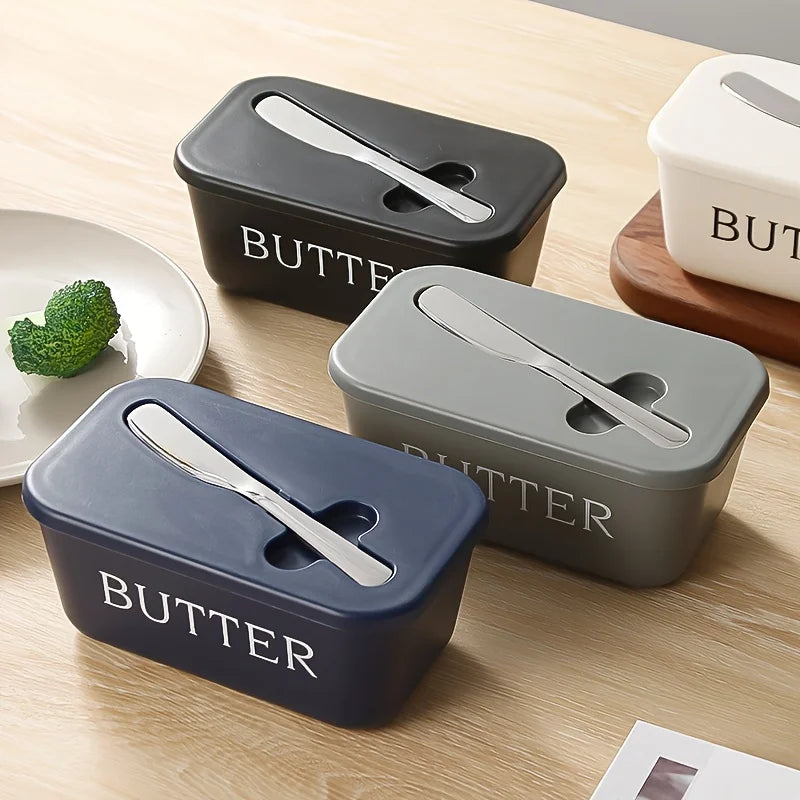 Caja contenedora de mantequilla con cuchillo, caja de almacenamiento sellada simple para restaurante, caja de queso con cuchillo, rebanador de mantequilla, plato de mantequilla, vajilla