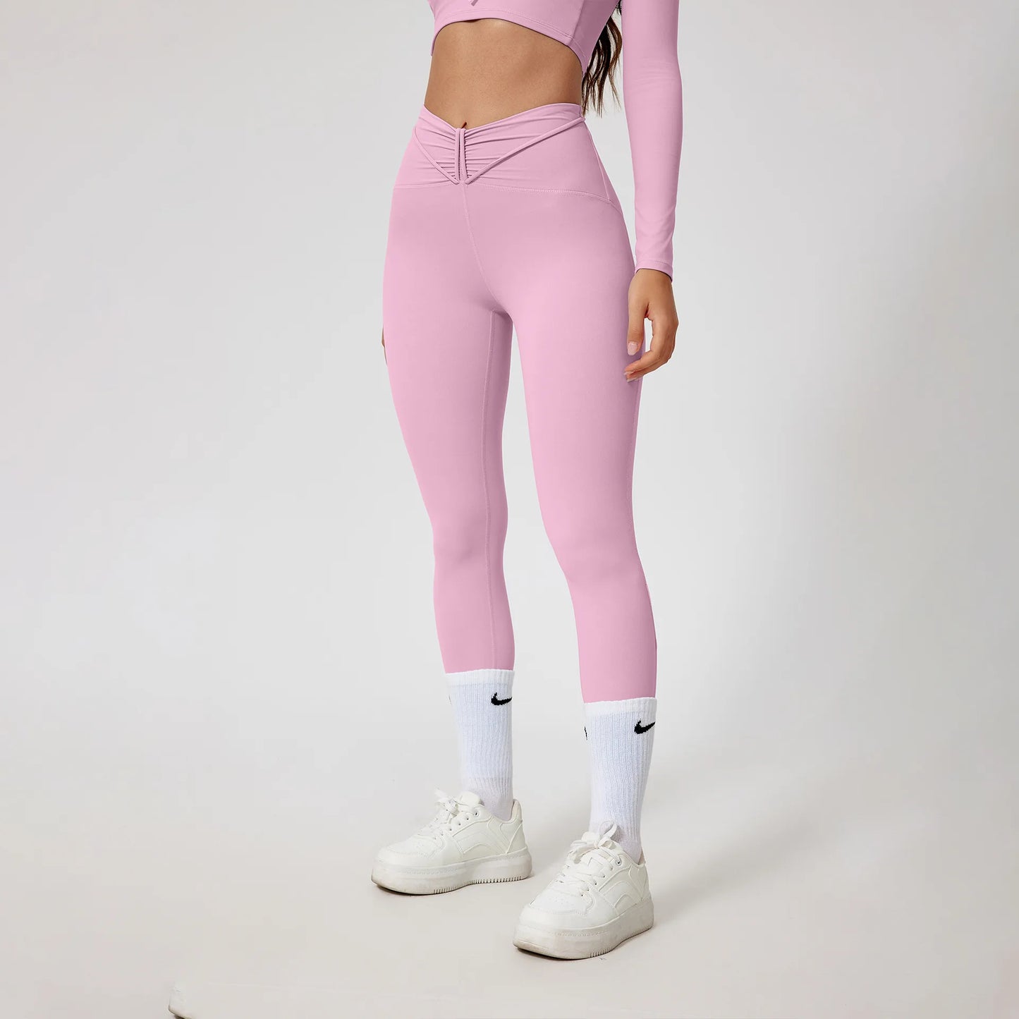 Conjunto de yoga para mujer: camiseta de manga larga, ropa deportiva, top corto, leggings de cintura alta y conjunto deportivo.