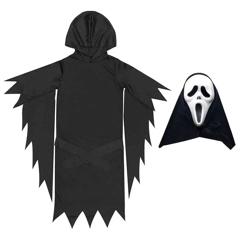 Kids Adult Horror Scary Costume Boys Girls Death Ghostface Dress Halloween Costume Children Ghost Robe Mask Costume