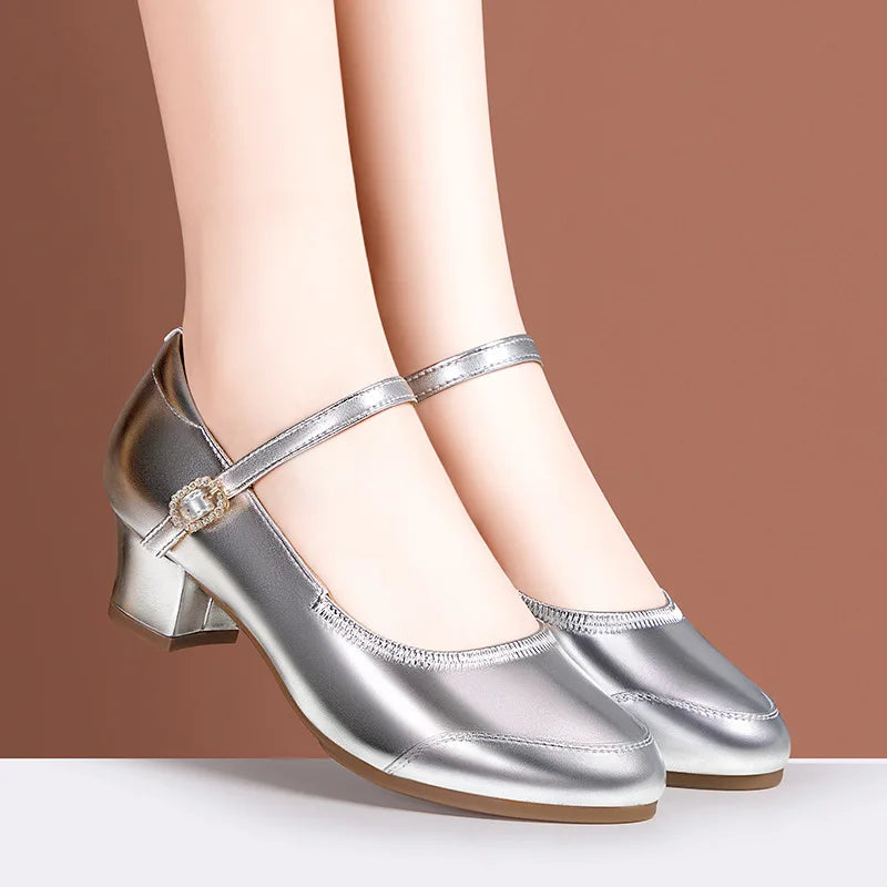 Zapatos Mary Jane de plataforma de piel suave, cómodos y combinables, de 3,5 cm y 5,5 cm, para primavera de 2025, con tacón de bloque mediano, para baile, oficina y mamá.