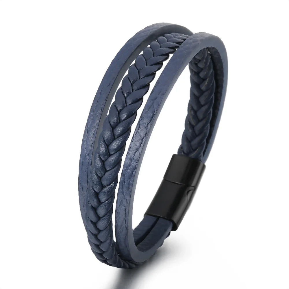Pulseras de cuero de moda para hombre, pulseras de cuerda trenzada multicapa, pulseras masculinas, joyería, pulsera para hombre