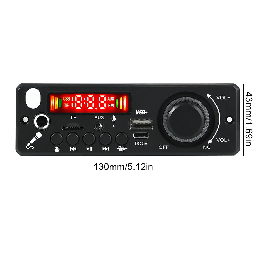 Módulo amplificador de 6 W para radio FM de coche, micrófono, grabación, compatible con Bluetooth 5.0, reproductor de MP3, llamadas manos libres, placa de audio MP3 y WMA.