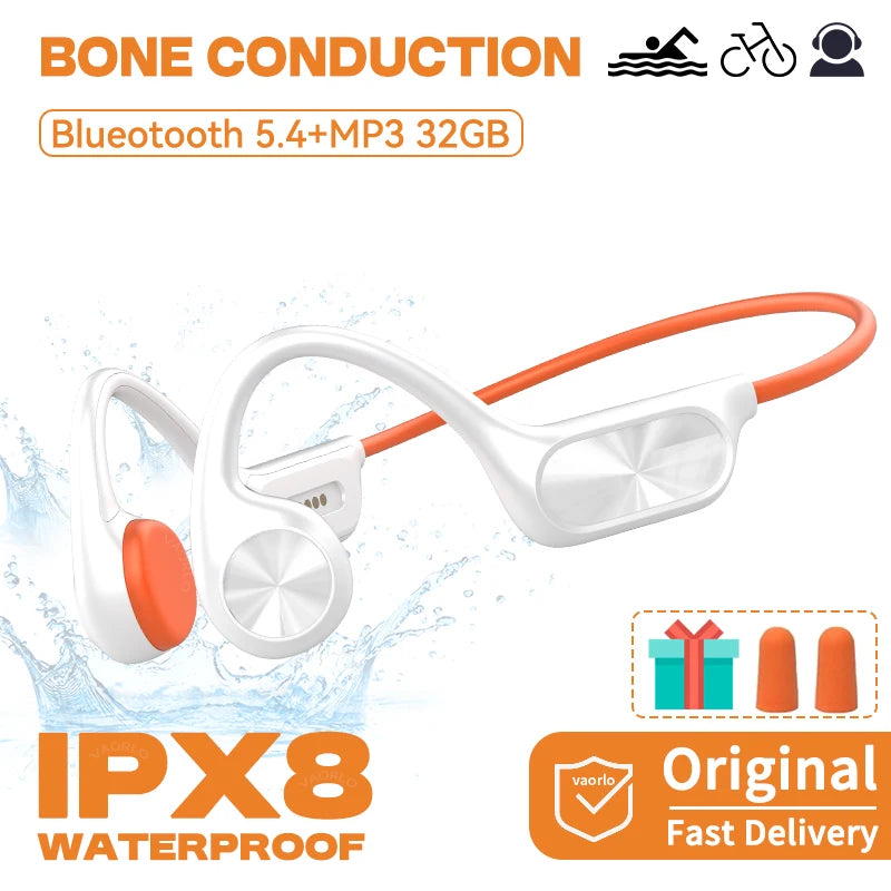 Auriculares inalámbricos de conducción ósea IPX8, resistentes al agua, para natación, Bluetooth 5.4, 32 GB de RAM, reproductor de MP3, música HIFI, deportivos.