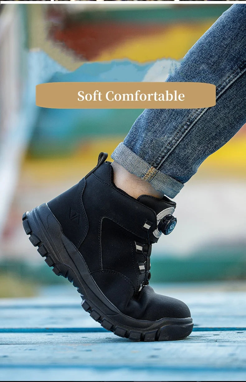 Zapatos de seguridad con botones giratorios para hombre, botas de trabajo impermeables, antigolpes, antipinchazos, protectores, ligeros, para otoño e invierno.