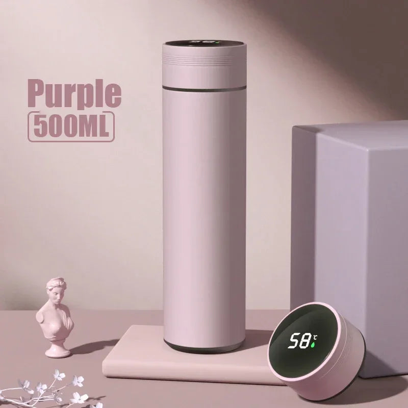 Termo de acero inoxidable dividido de 500 ml con pantalla de temperatura, aislado al vacío, ideal para exteriores, regalo para el Día del Padre.