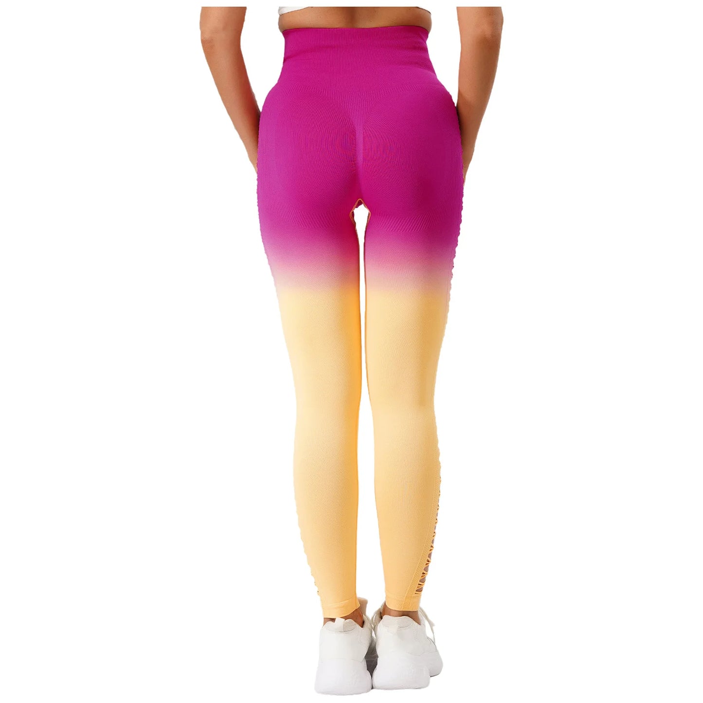 Womens Hip Tight Yoga Pants High Waist Side Hollowed-Out Mesh Design Exercise Yoga Leggings Running Gym Fitness