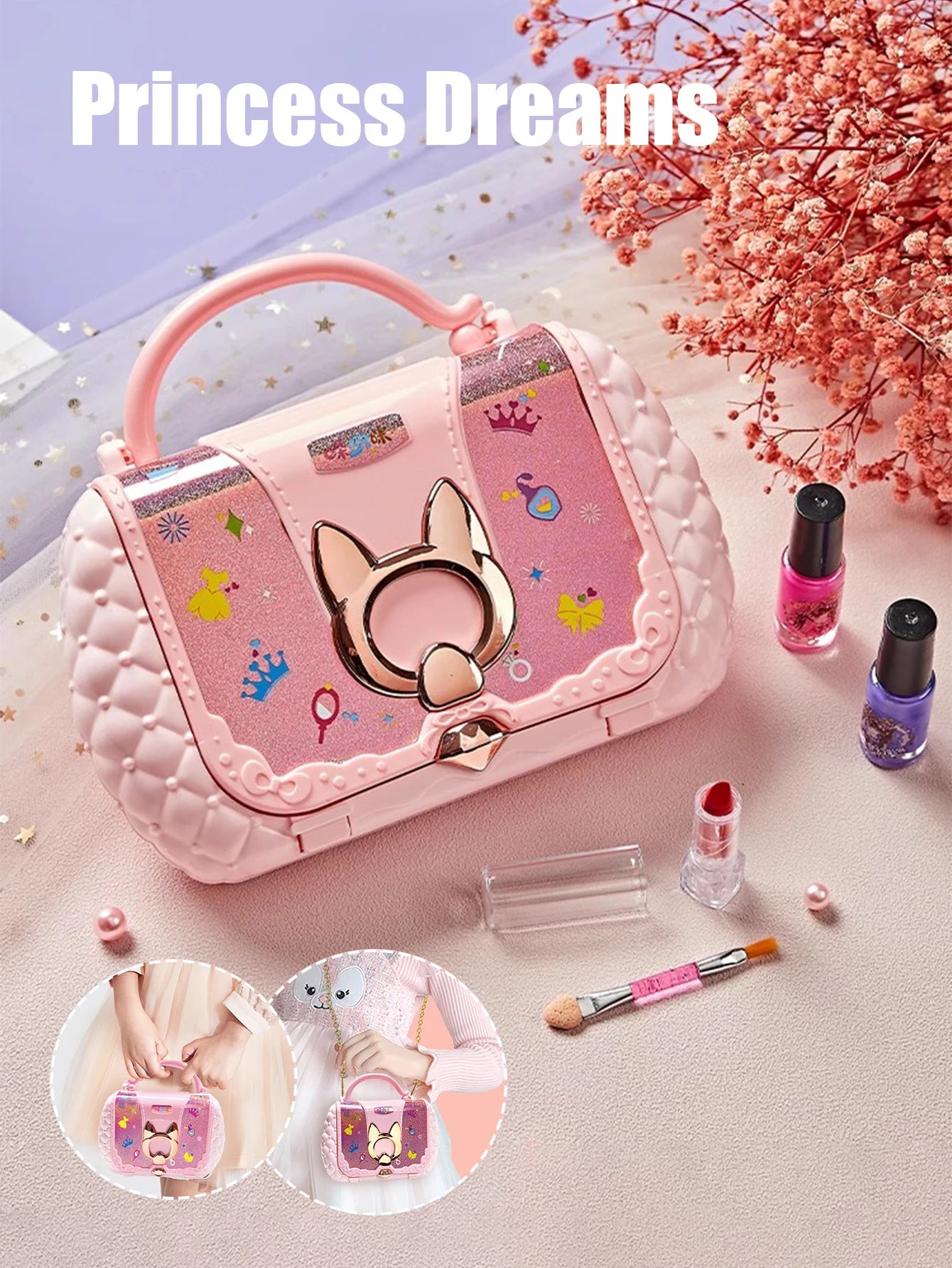 Juego de cosméticos para niños, espejo de niña, princesa, lavable, simulando jugar con juguetes de belleza, regalo no tóxico y seguro.