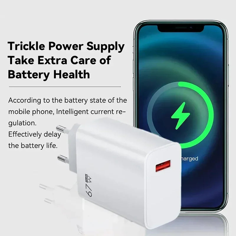 Cargador USB de carga rápida de 67 W con cable tipo C de 6 A para Xiaomi 14 Ultra Pro, Redmi Note 13 Pro, X5, F5 Pro y adaptador de pared para teléfono móvil.
