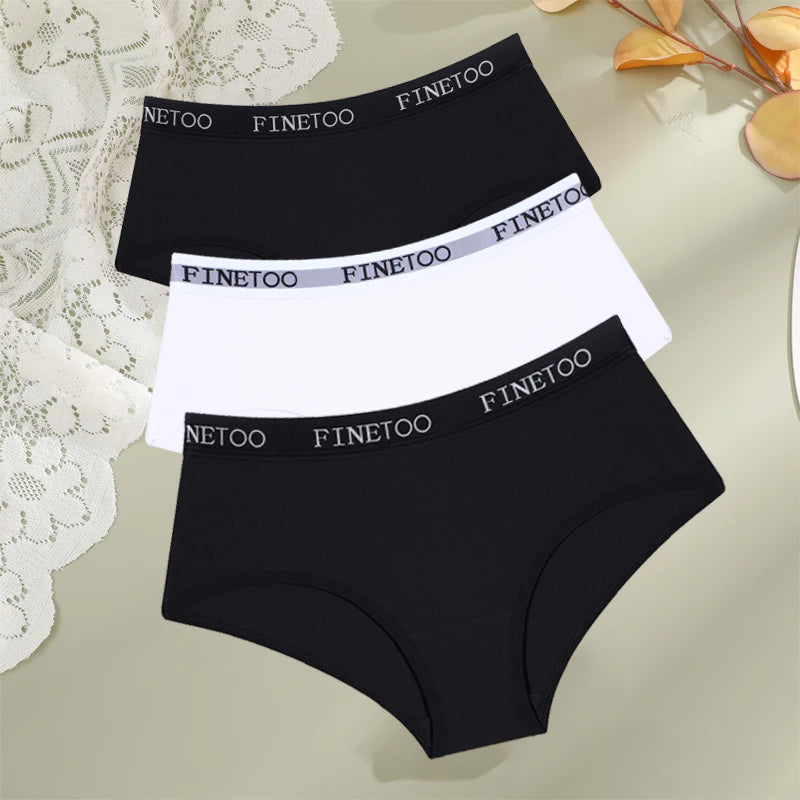 FINETOO - 3 piezas de ropa interior de algodón con cinturón y letras para mujer, bragas sexys, transpirables, de cintura baja, elásticas y cómodas.