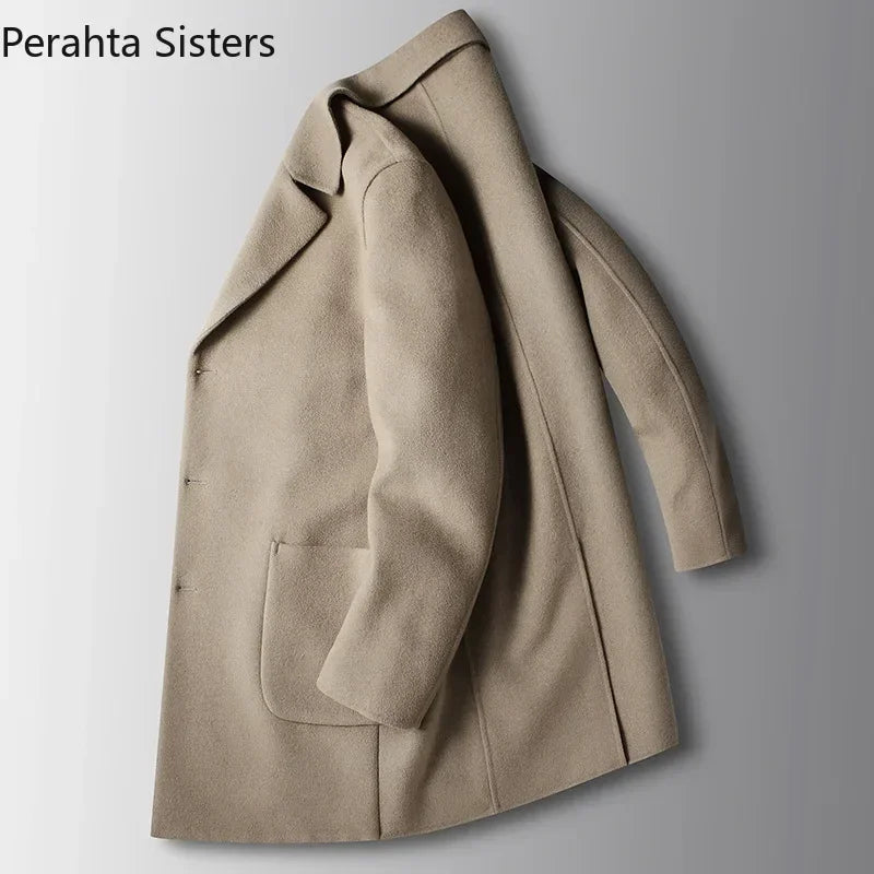 Brand Top Quality Double-Sided Woolen Men's Coat Autumn Winter Business Casual 71.8% Wool Male Medium Long Hommnre Coat